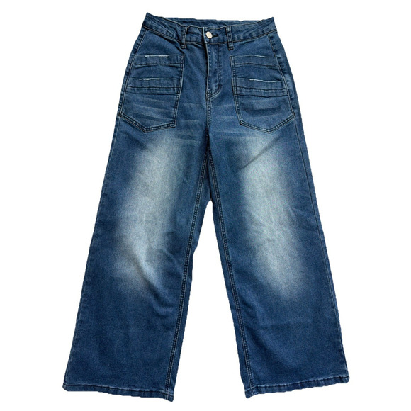 Unbranded Denim - Women's Dark Blue Wide-Leg Jeans HIgh Waist Y2K Denim Streetwear Baggy Size Med